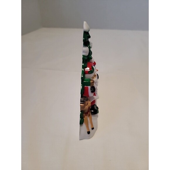 Vintage Plastic  Christmas Tree Scene Santa  Snowman Reindeer Wall Hanging 6" - Picture 6 of 16